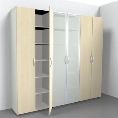 Büro Schrankwand Weiss/Ahorn