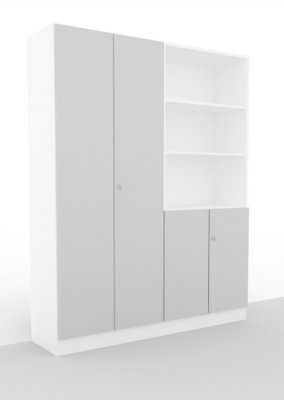 Büro Schrankwand Klassik 3 Weiß/Silber