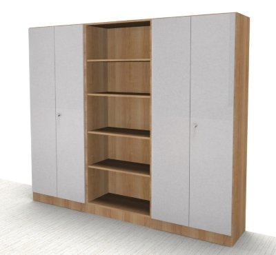 Büro Schrankwand Klassik 4 Nussbaum/Silber