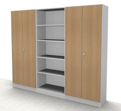 Büro Schrankwand Klassik 4 Weiß/Eiche
