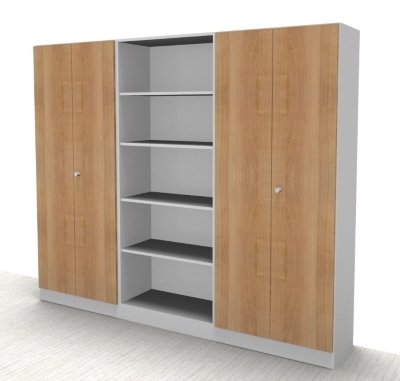 Büro Schrankwand Klassik 4 Weiß/Nussbaum