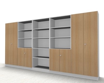 Büro Schrankwand Klassik Kombination 7 Weiß/Eiche