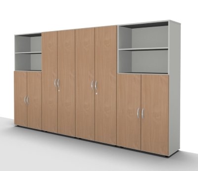 Büroschrankwand 320 cm breit 3210 Mega Weiss Buche