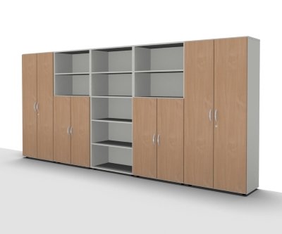 Büro Schrankwand 3412 Mega Weiss Buche