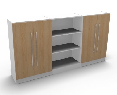 Büro Schrankwand Multi 1 240 cm breit Weiss/Eiche