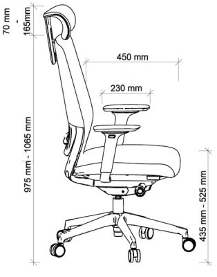 Bürodrehstuhl B1 Zeichnung mit Maßen