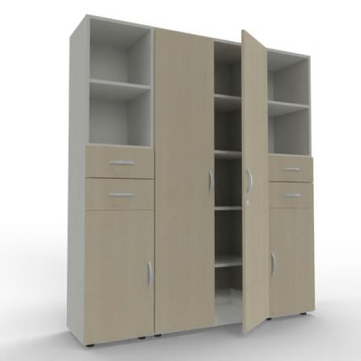 Büroschrankwand M15 160 cm breit Weiß-Ahorn