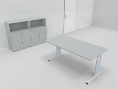 Büromöbel-Set GB2 Komplettbüro 3teilig Schreibtisch und Büroschränke Lichtgrau