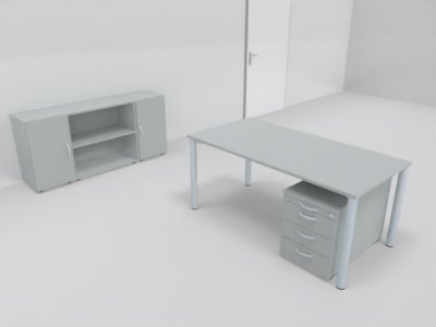 Büromöbel-Set GB5 Komplettbüro 5-teilig Schreibtisch, Rollcontainer, Sideboard Dekor Lichtgrau