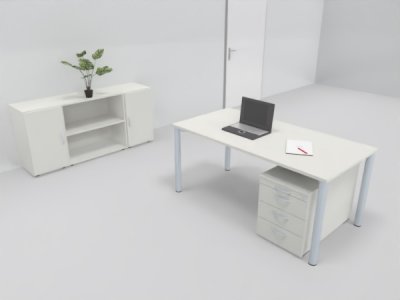 Büromöbel-Set GB5 Komplettbüro 5-teilig Schreibtisch, Rollcontainer, Sideboard Dekor Weiß