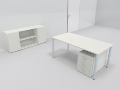 Büromöbel-Set GB5 Komplettbüro 5-teilig Schreibtisch, Rollcontainer, Sideboard Dekor Weiß