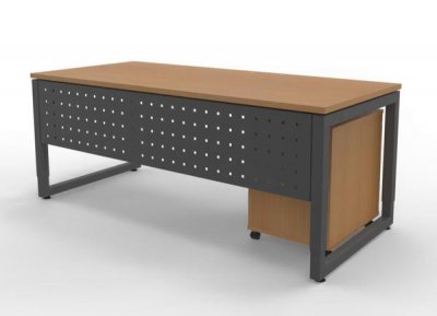 Büromöbel-Set RH1G Schreibtisch mit Sichtblende und Rollcontainer Gestell Grafit Dekor Buche