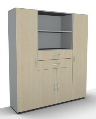 Büroschrankwand 160 cm breit Mega 252 Lichtgrau-Ahorn