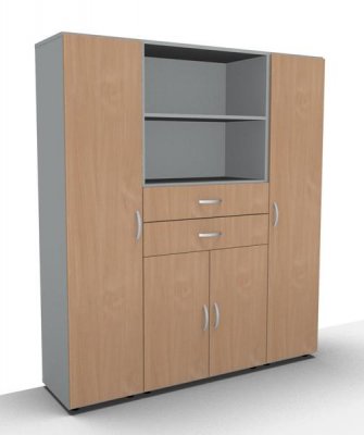 Büroschrankwand 160 cm breit Mega 252 Lichtgrau-Buche
