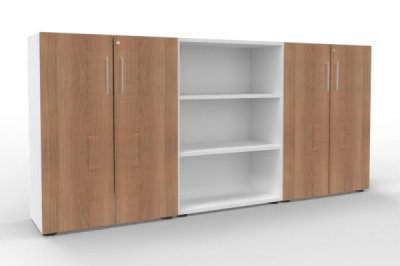 Büro Schrankwand VH93 Weiß-Nussbaum