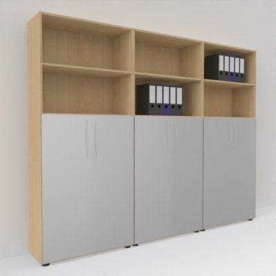 Büro-Schrankwand Basis K10 Ahorn-Silber