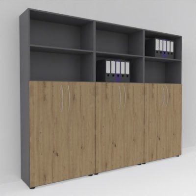 Büro-Schrankwand Basis K10 Grafit-Asteiche
