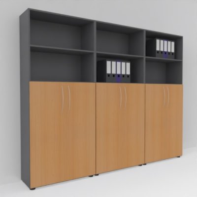 Büro-Schrankwand Basis K10 Grafit-Buche