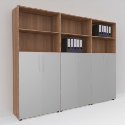 Büro-Schrankwand Basis K10 Nussbaum-Silber