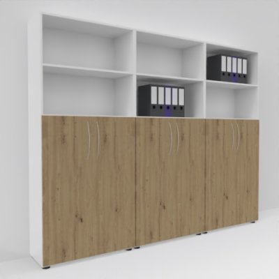 Büro-Schrankwand Basis K10 Weiss-Asteiche