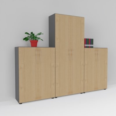 Büroschrankwand Basis 2 Grafit-Ahorn