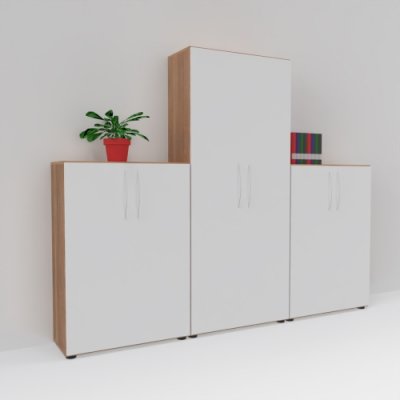 Büro Schrankwand Basis 2 Nussbaum-Weiss