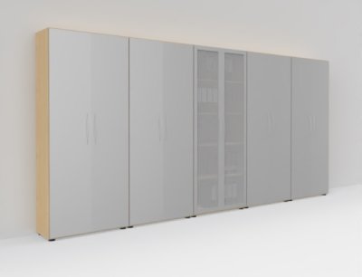 Büro-Schrankwand Basis K8 Ahorn-Silber
