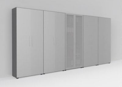 Büro-Schrankwand Basis K8 Grafit-Silber