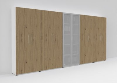 Büro-Schrankwand Basis K8 Weiss-Asteiche