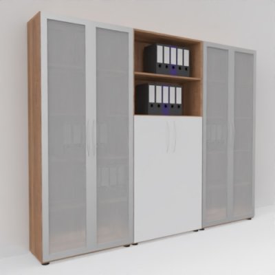Büro Schrankwand Basis K9 Nussbaum-Weiss