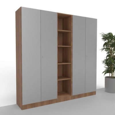 Büroschrankwand 240 cm breit Klassik 13 Nussbaum-Silber