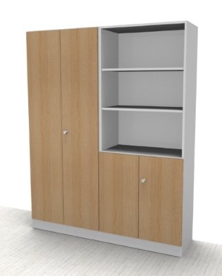 Büro Schrankwand Klassik 3 Weiß/Eiche