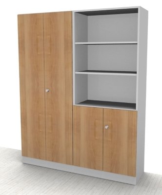 Büro Schrankwand Klassik 3 Weiß/Nussbaum