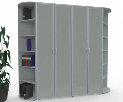 Büro Schrankwand M19 Mega 240 cm breit 2 Schränke mit Glastüren und 2 Eckabschlussregale Lichtgrau