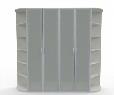 Büro Schrankwand M19 Mega 240 cm breit 2 Schränke mit Glastüren und 2 Eckabschlussregale Weiß