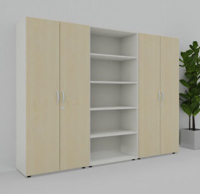 Büroschrankwand 240 cm breit  M58 Weiss-Ahorn