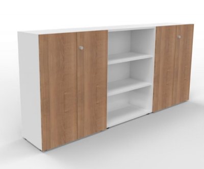 Büro-Schrankwand Master K6 Weiss-Nussbaum