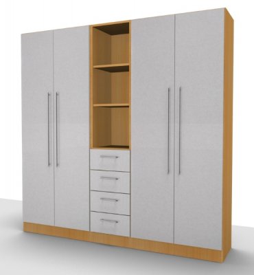 Büro Schrankwand Multi 3 200 cm breit Buche/Silber