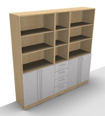 Büro Schrankwand Multi 2 200 cm breit Ahorn/Silber