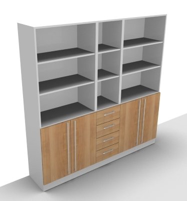 Büro Schrankwand Multi 2 200 cm breit Weiss/Nussbaum