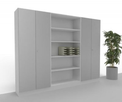 Büro Schrankwand 260 cm breit Klassik 15 Weiss-Silber