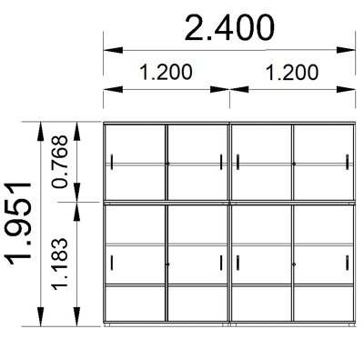 Büroschrankwand ST2 Schiebetürenschränke Gesamthöhe 195 cm Breite 240 cm Höhe