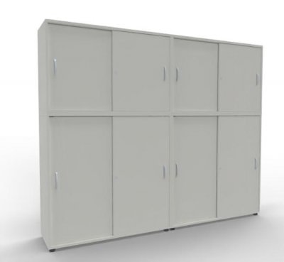 Büroschrankwand ST2 Schiebetürenschränke Gesamthöhe 195 cm Breite 240 cm Weiß