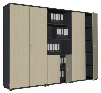 Schrankwand TEN K2 280 cm breit onyxgrau/Ahorn