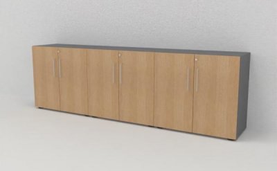 Büroschrankwand VH1 Sideboard 3teilig 2 Ordnerhöhen Grafit-Eiche
