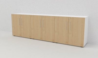 Büroschrankwand VH1 Sideboard 3teilig 2 Ordnerhöhen Weiss-Ahorn