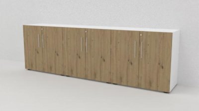 Büroschrankwand VH1 Sideboard 3teilig 2 Ordnerhöhen Weiss-Asteiche