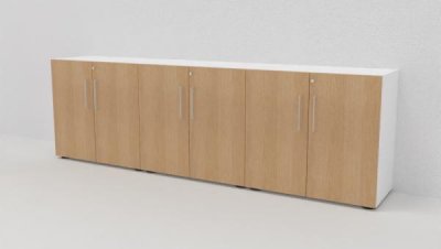 Büroschrankwand VH1 Sideboard 3teilig 2 Ordnerhöhen Weiss-Eiche
