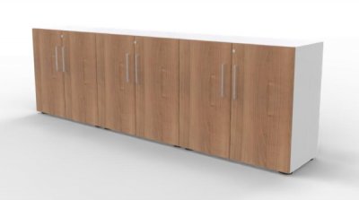 Büroschrankwand VH1 Sideboard 3teilig 2 Ordnerhöhen Weiss-Nussbaum