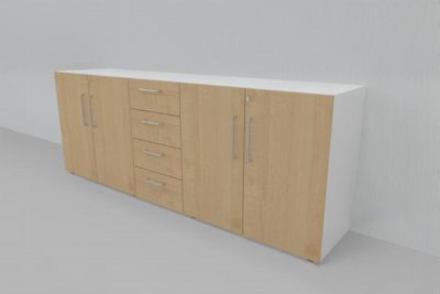 Büroschrankwand VH2 Sideboard Weiß-Ahorn
